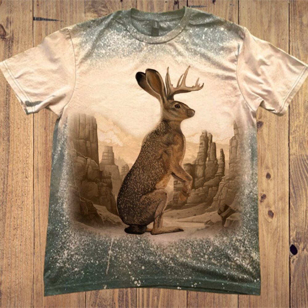Jackalope Bleached Heather T-Shirt with Free Matching Leather Keychain